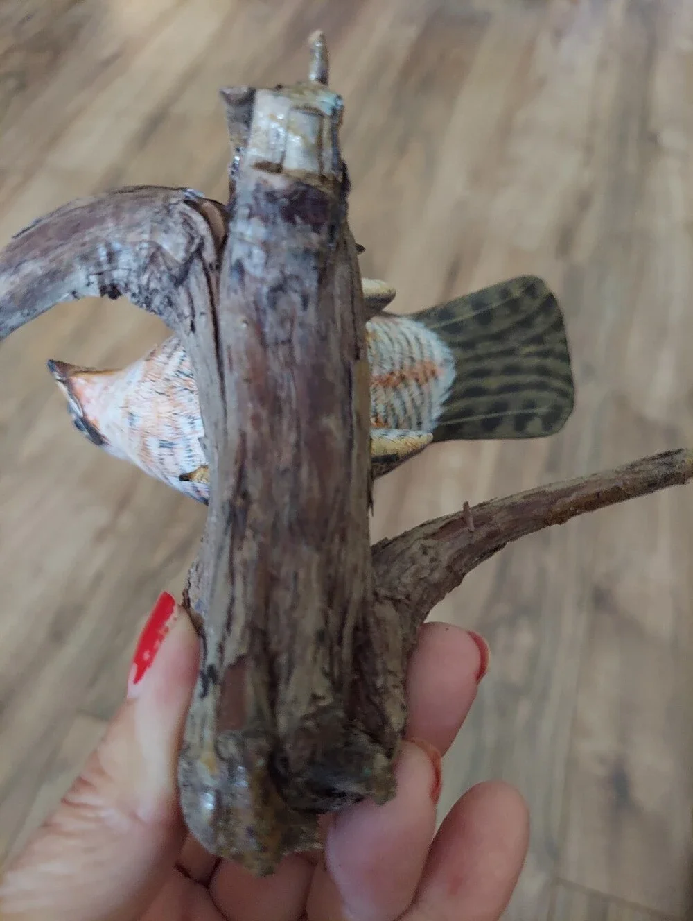 Peregrine Falcon Hand Carved And Painted Glass Eyes Setting On Drift Wood 4.5x6